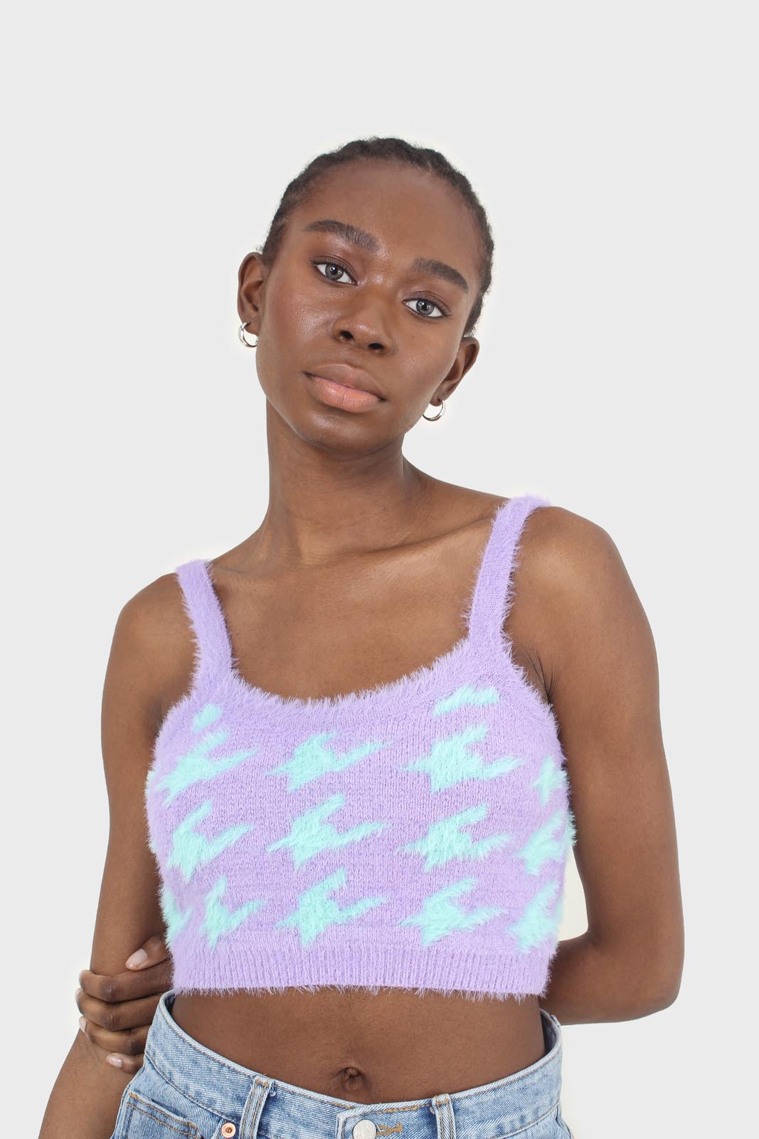 Violet and mint houndstooth fuzzy bralette_7