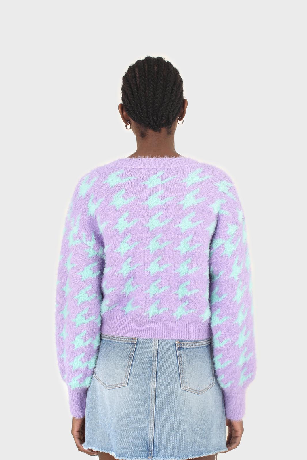 Violet and mint houndstooth fuzzy cardigan_6