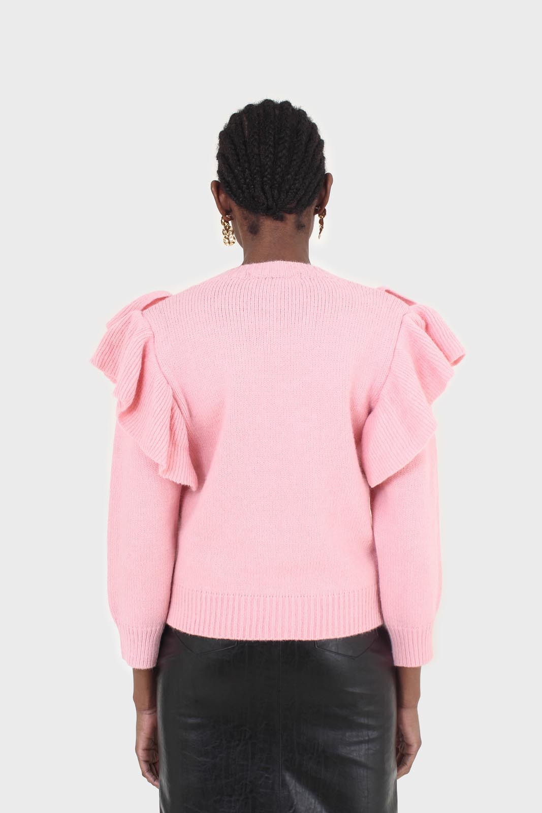 Pink deep V ruffle trim jumper_4