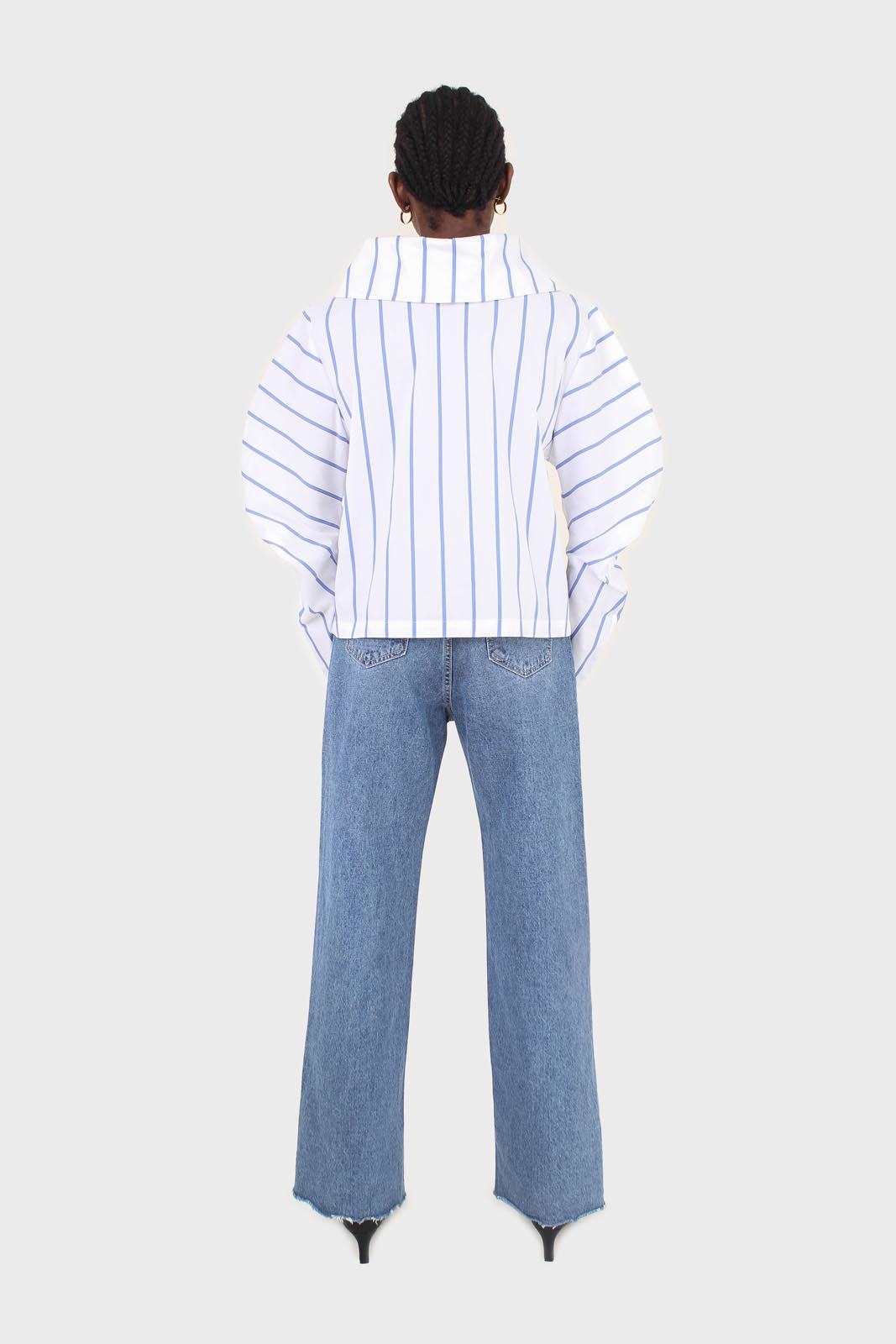 White and blue striped large sleeve blouse_8