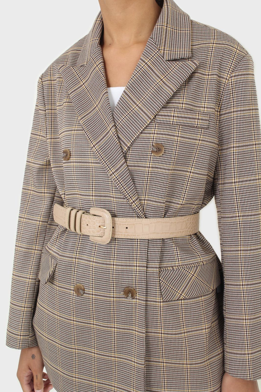 Beige croc-effect genuine leather belt_2