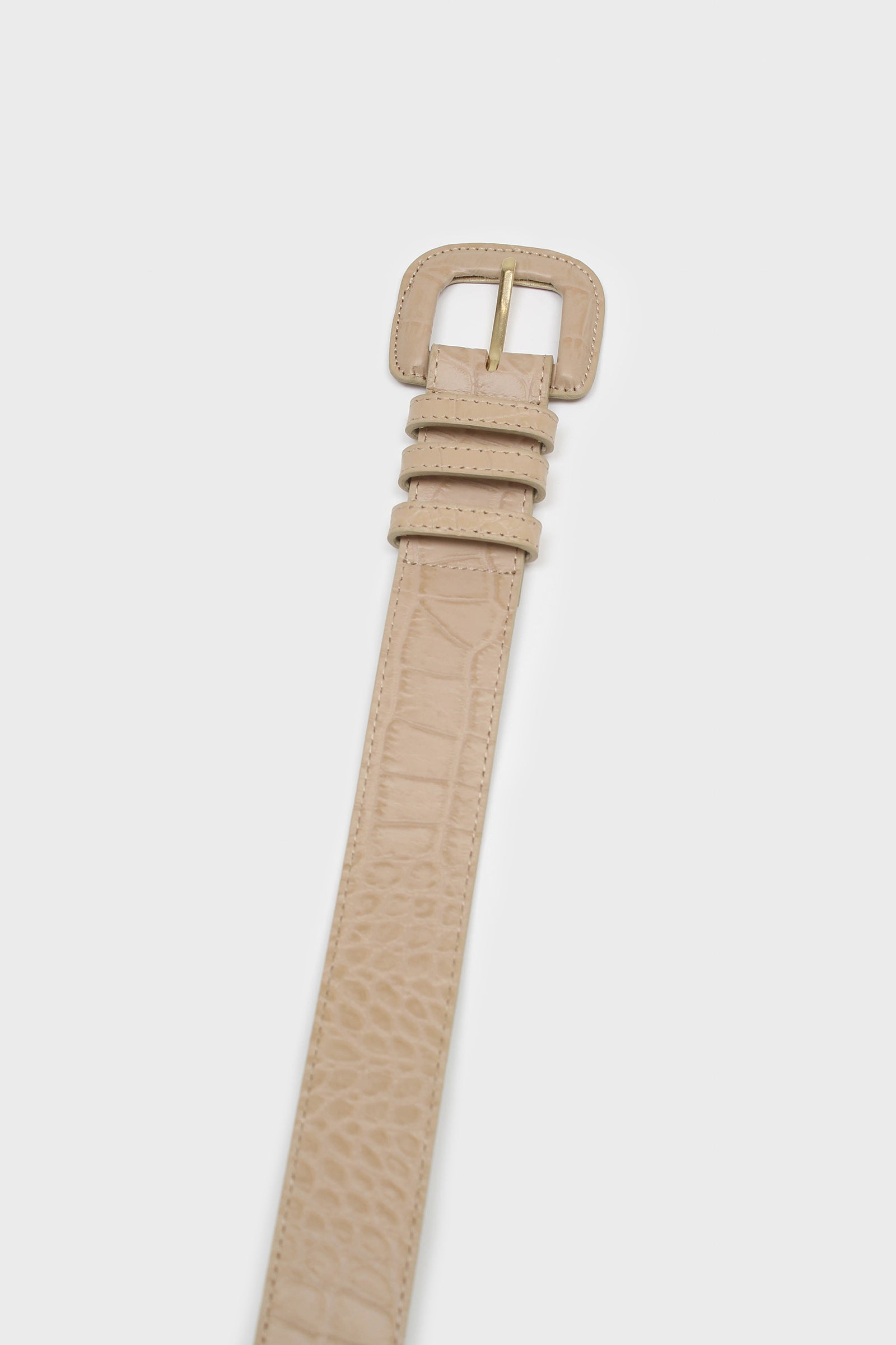 Beige croc-effect genuine leather belt_3
