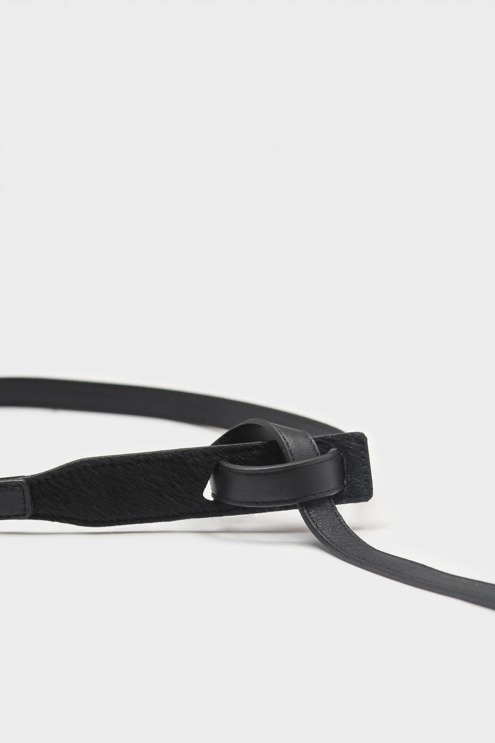 Black genuine leather thin knot waist belt_1