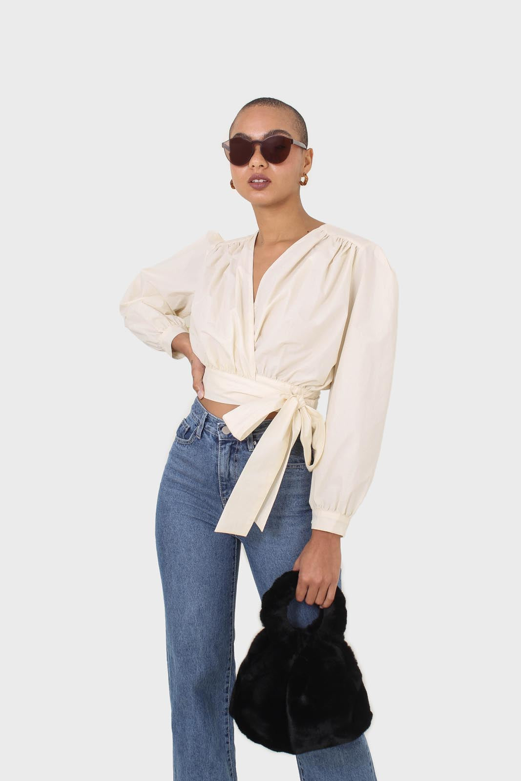 Ivory tie waist cropped blouse_7