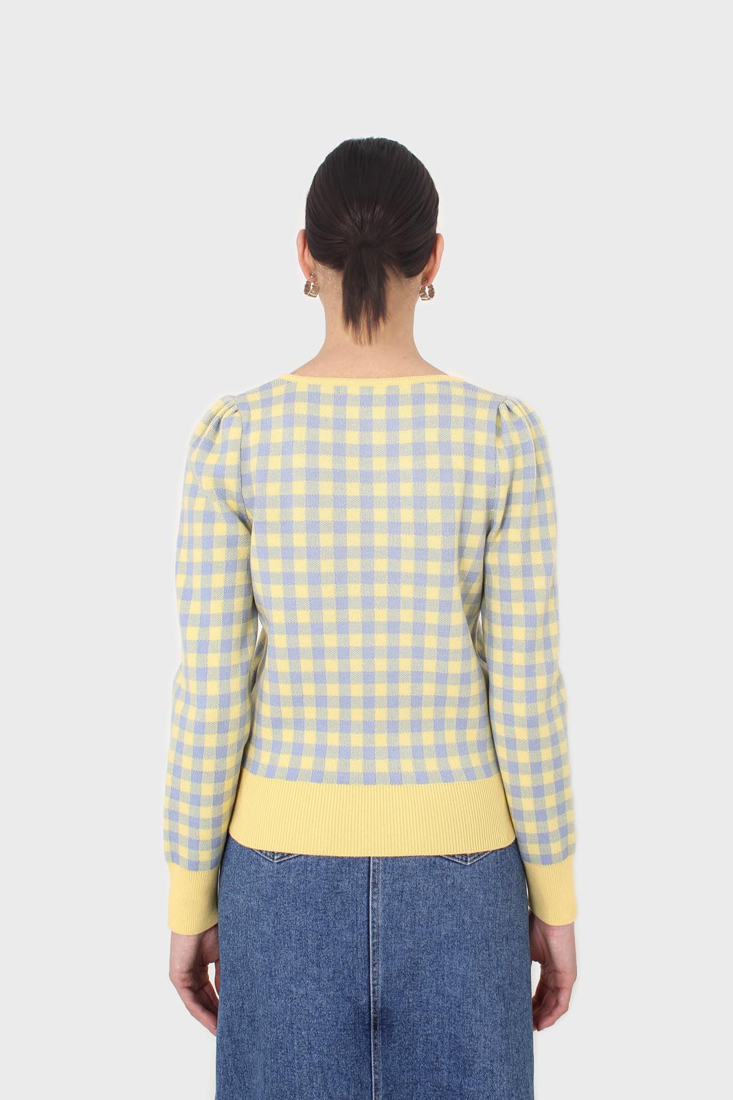 Yellow and blue checked knit top_5