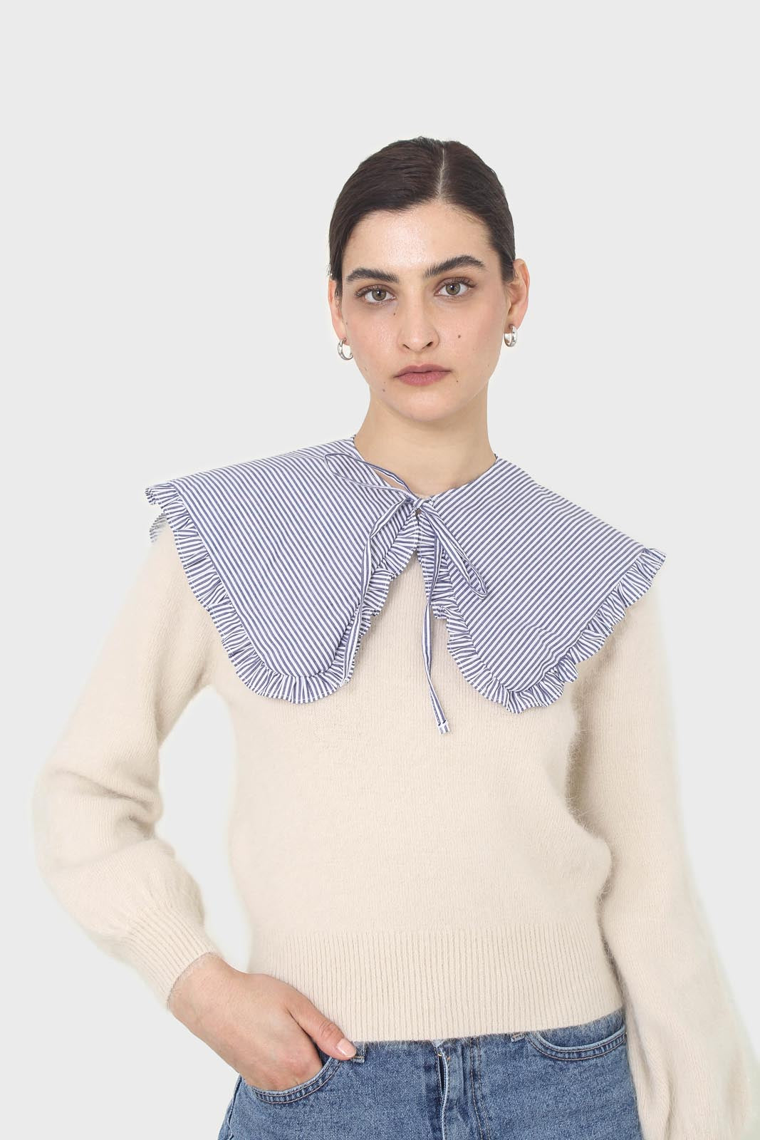 Navy and white striped detachable collar_1