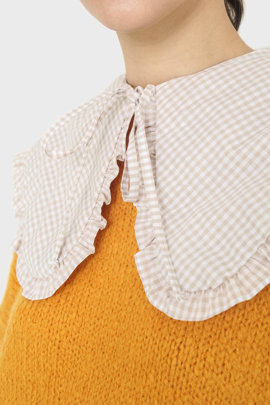 Beige and white gingham detachable collar_2