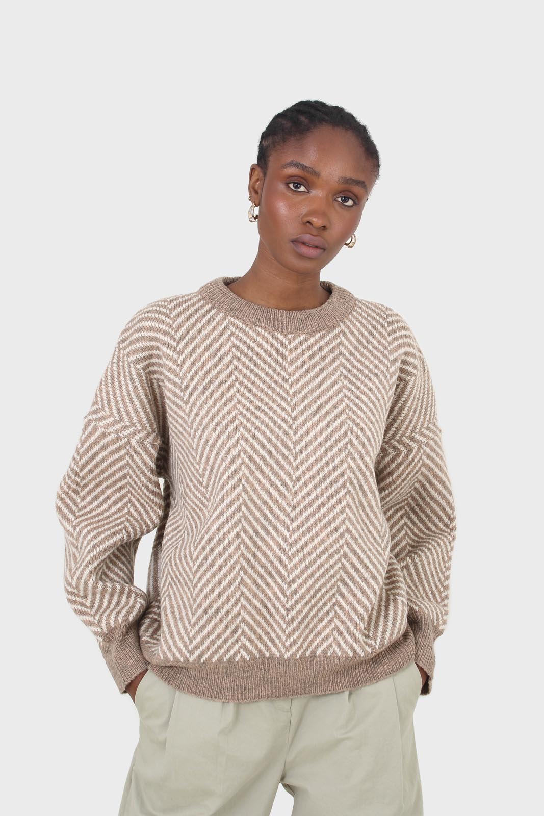 Brown and ivory herringbone jumper_9