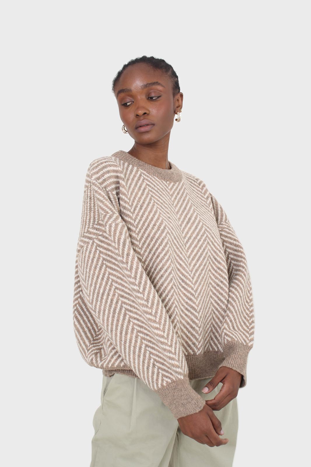 Brown and ivory herringbone jumper_5