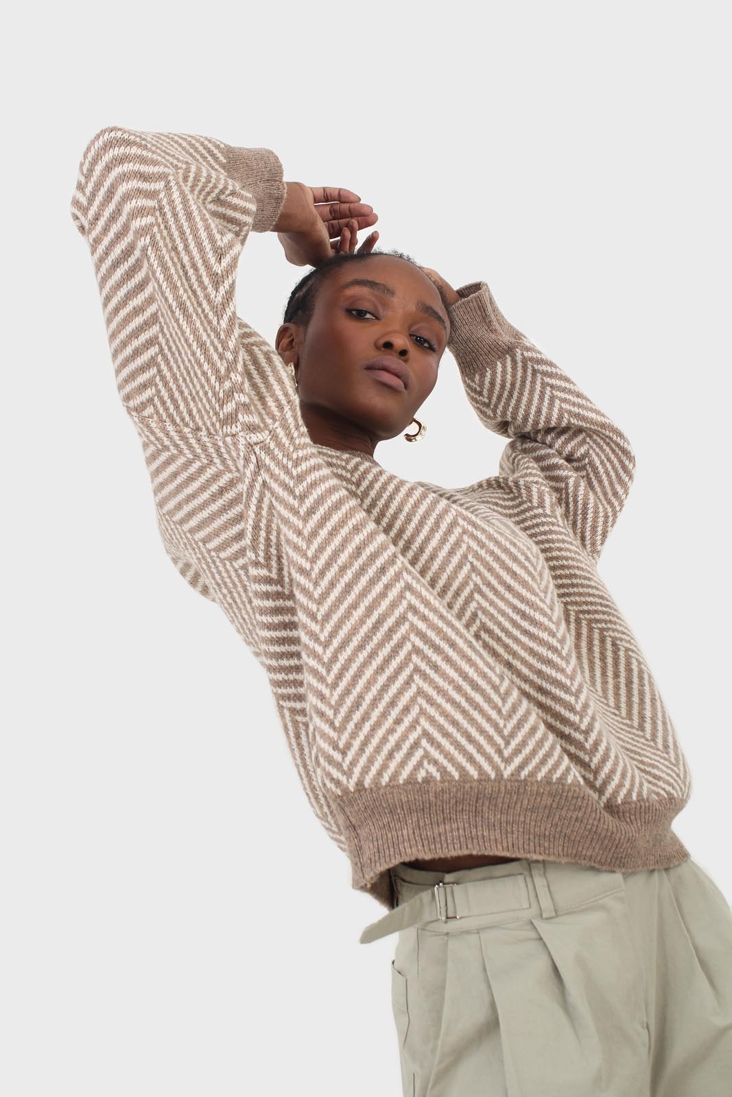 Brown and ivory herringbone jumper_8