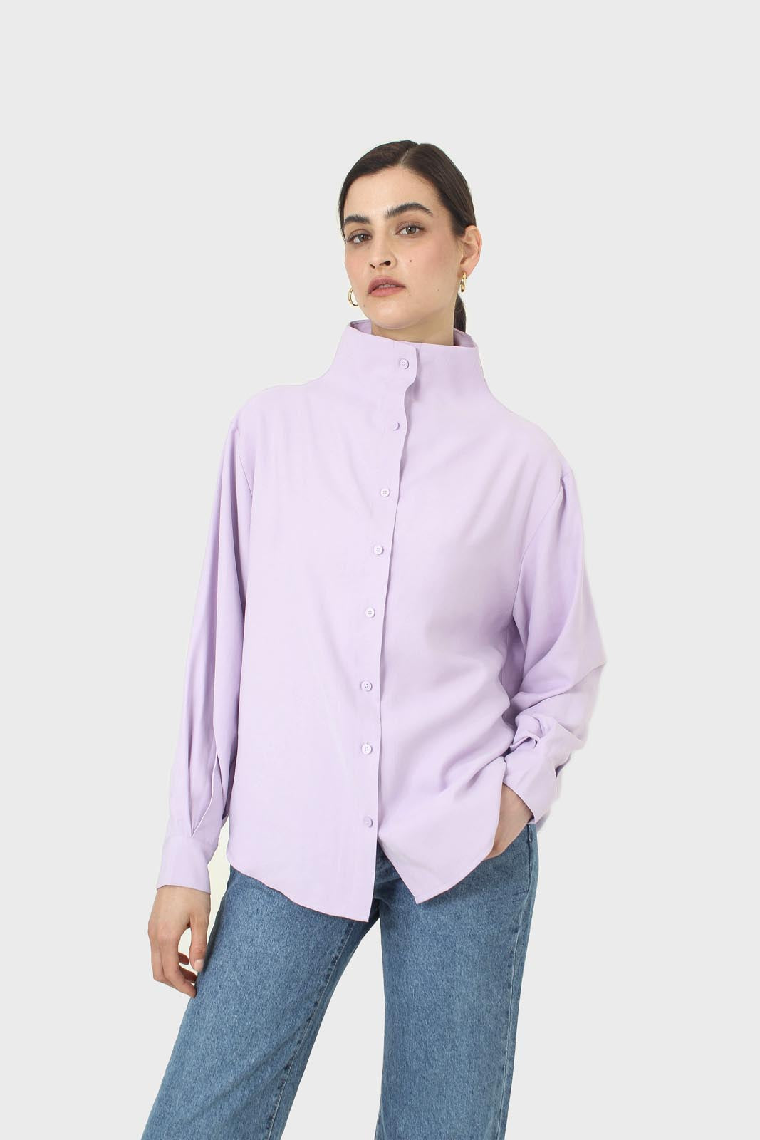 Lilac mock neck collar shirt_6