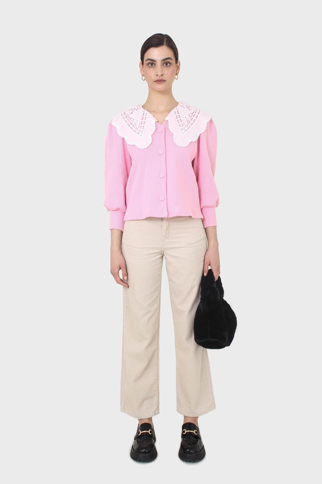 Pink and ivory detachable lace collar cardigan_3