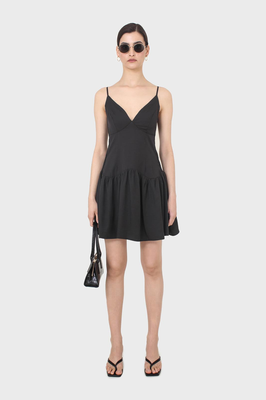 Black spaghetti strap tie back mini dress_1