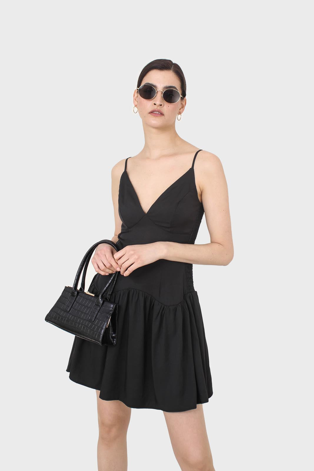 Black spaghetti strap tie back mini dress_2