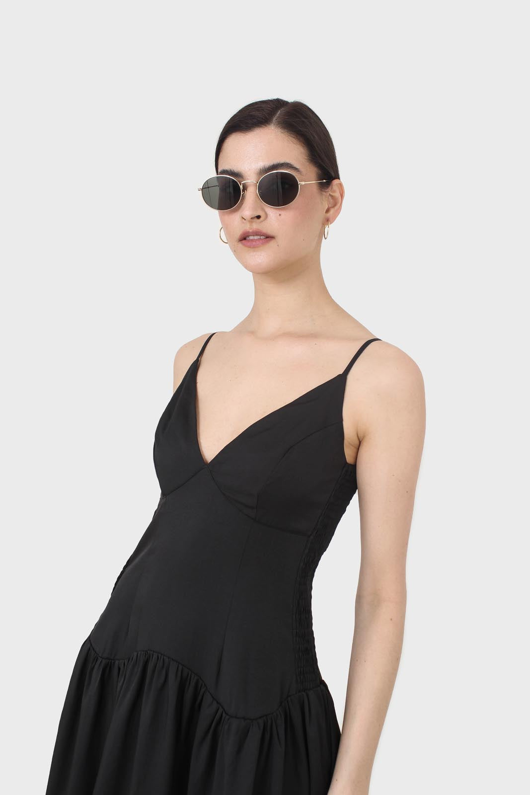 Black spaghetti strap tie back mini dress_8