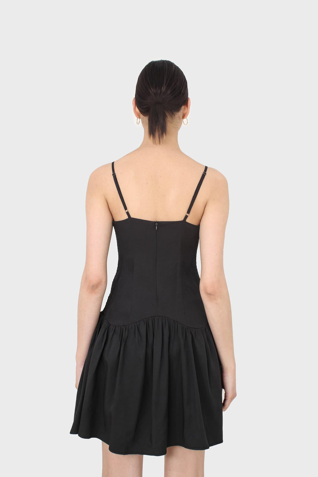 Black spaghetti strap tie back mini dress_5
