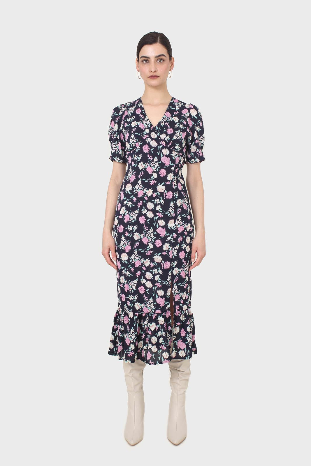 Navy pink and ivory floral tie back dress_5