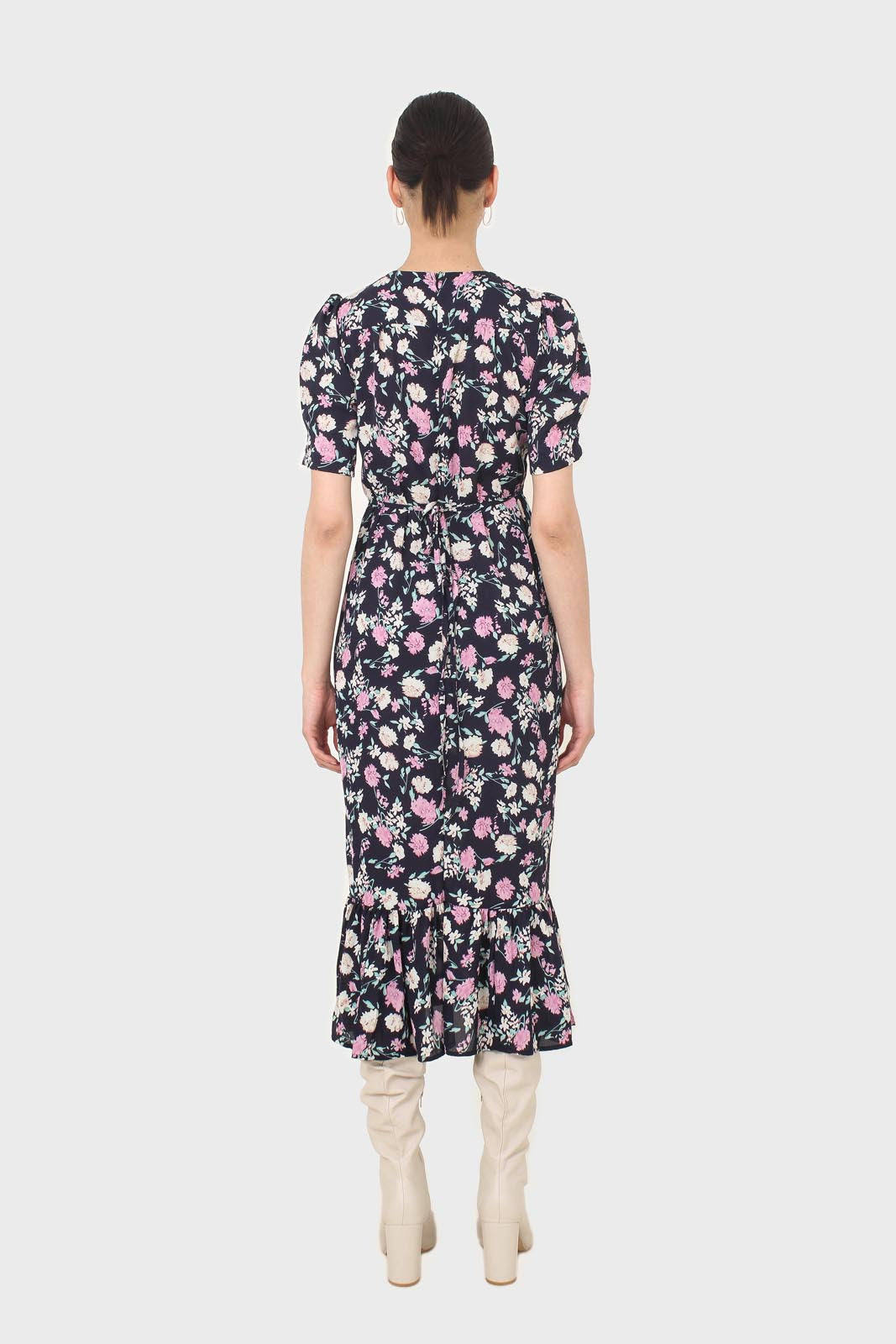 Navy pink and ivory floral tie back dress_7