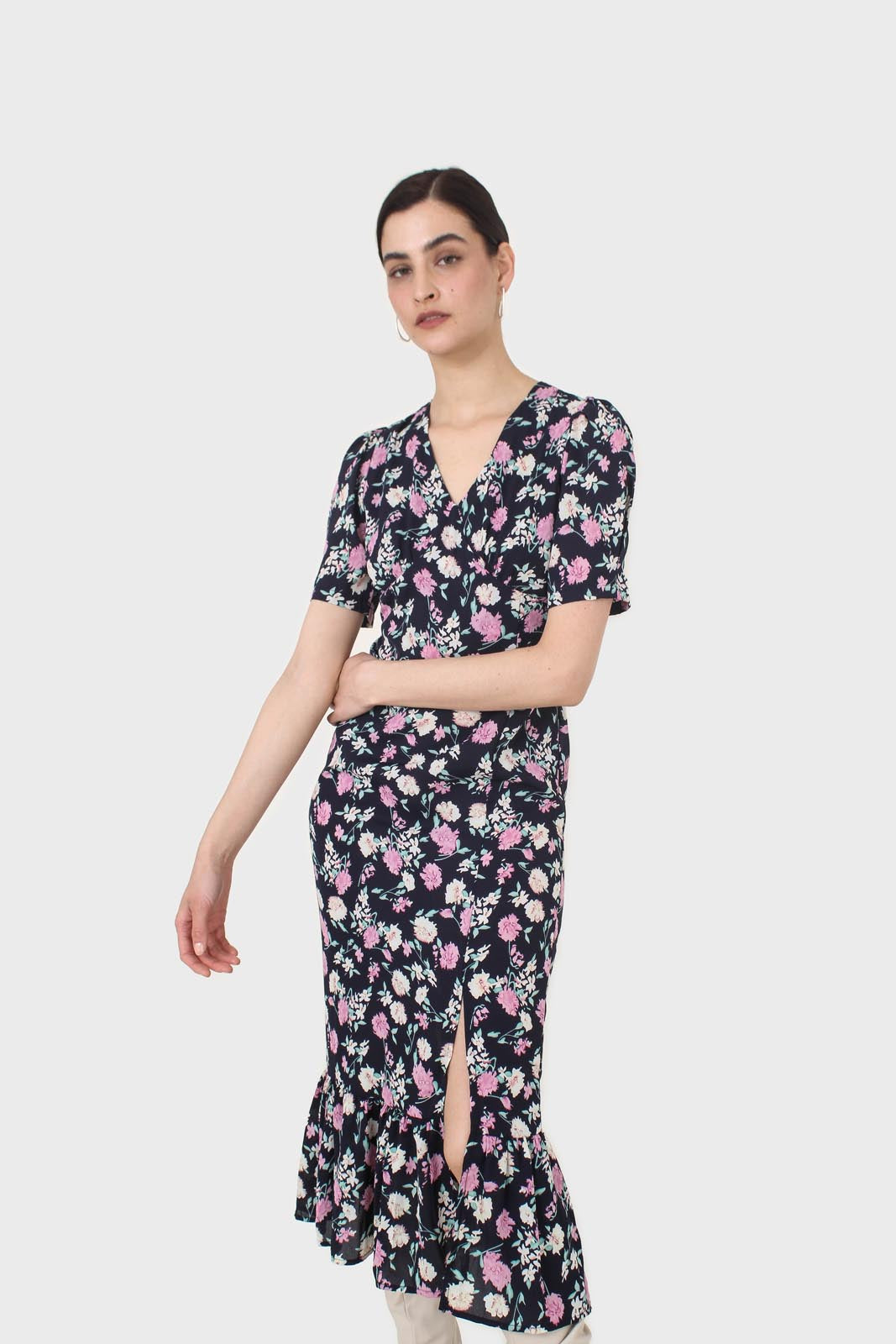 Navy pink and ivory floral tie back dress_4