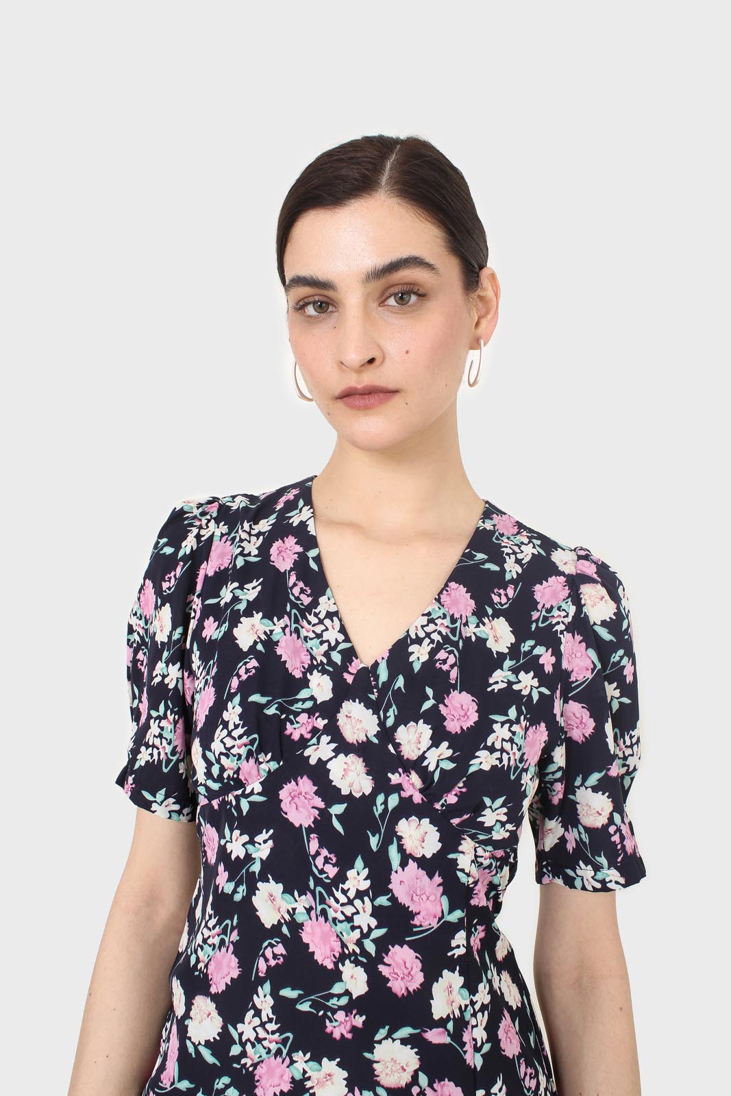 Navy pink and ivory floral tie back dress_3