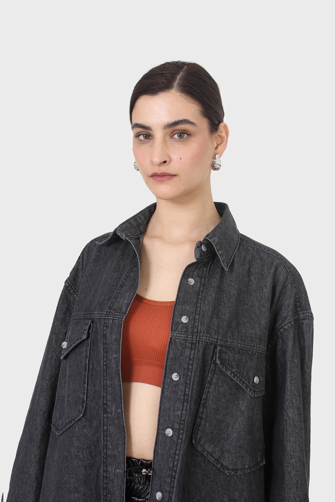 Black denim patch pocket shirt_14