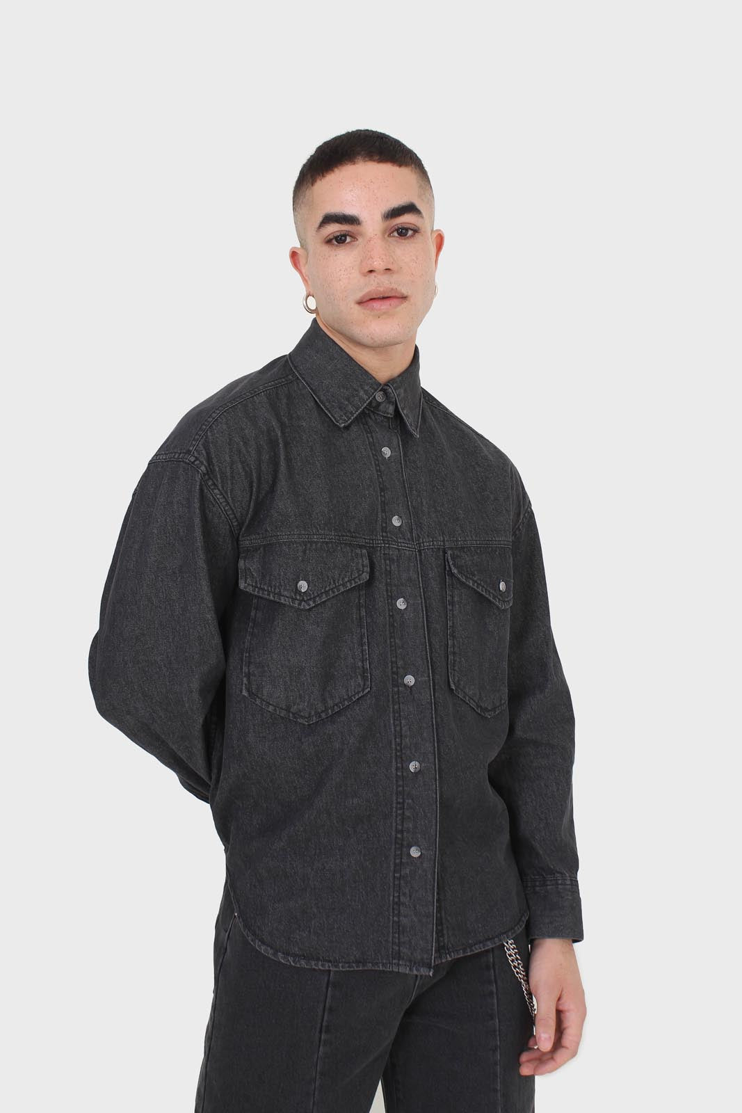 Black denim patch pocket shirt_1