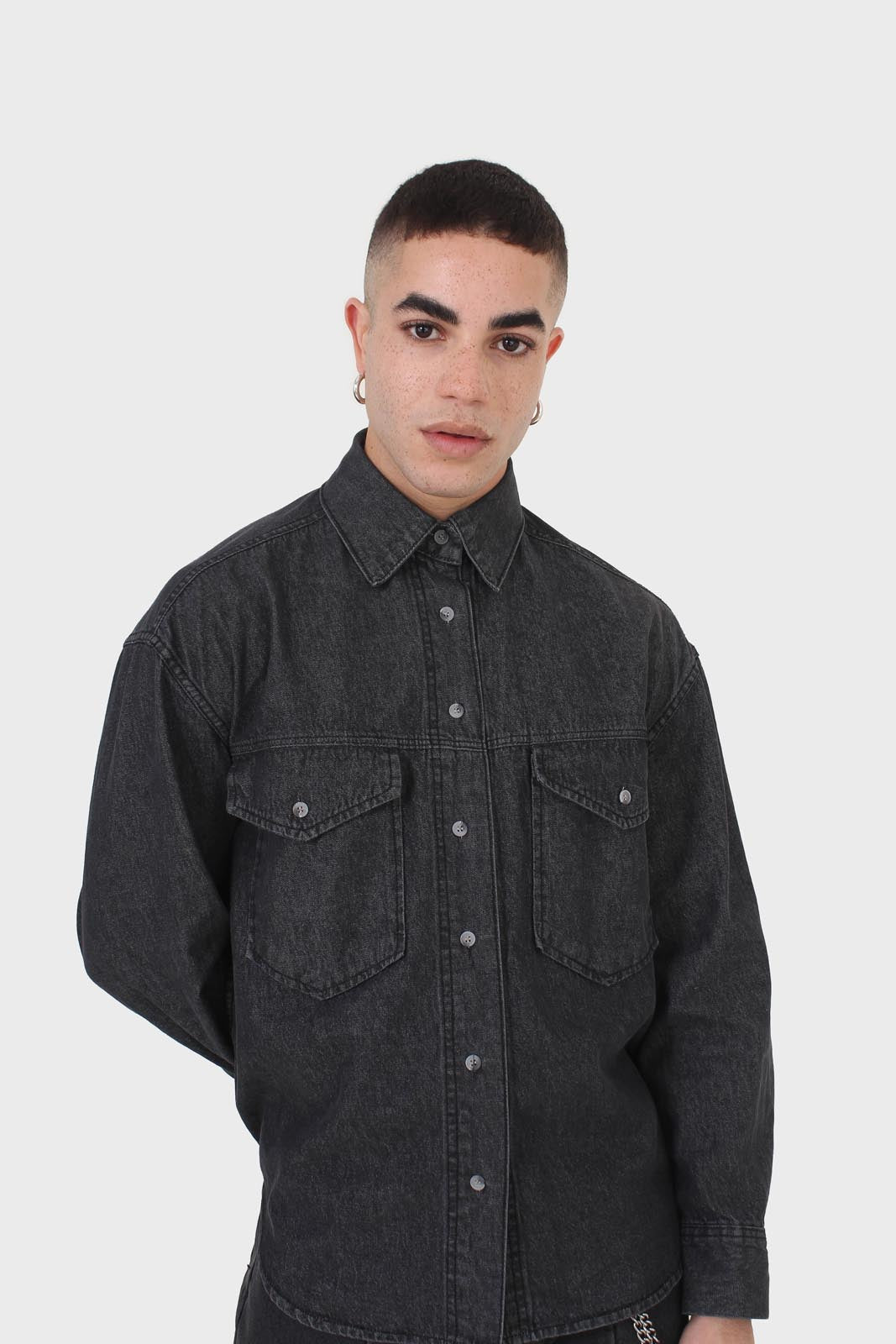Black denim patch pocket shirt_8