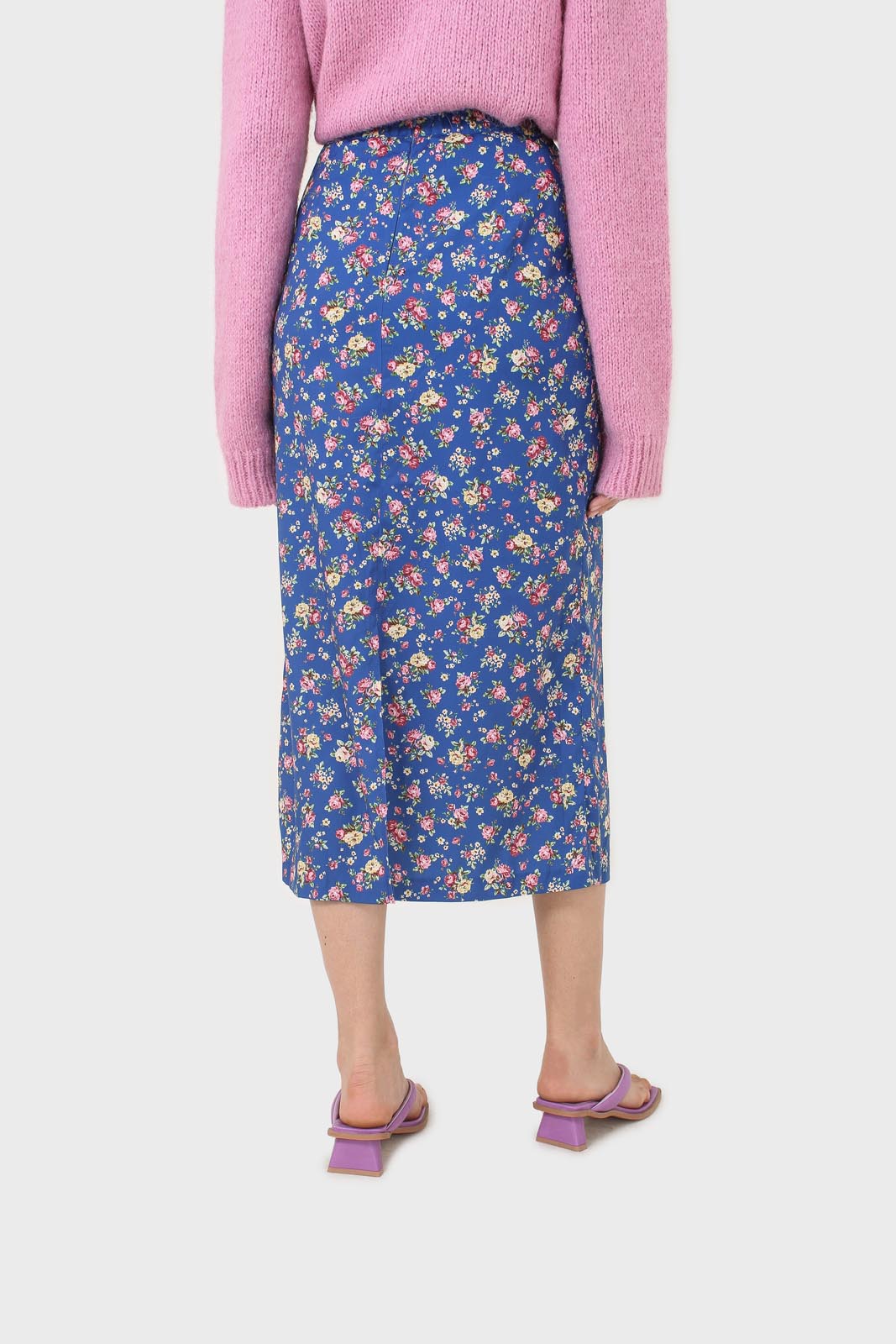 Blue and pink floral print skirt_2