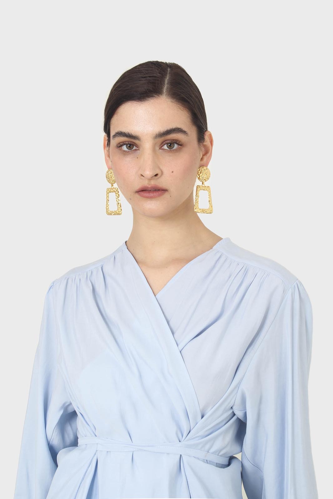 Blue open tie waist blouse_4