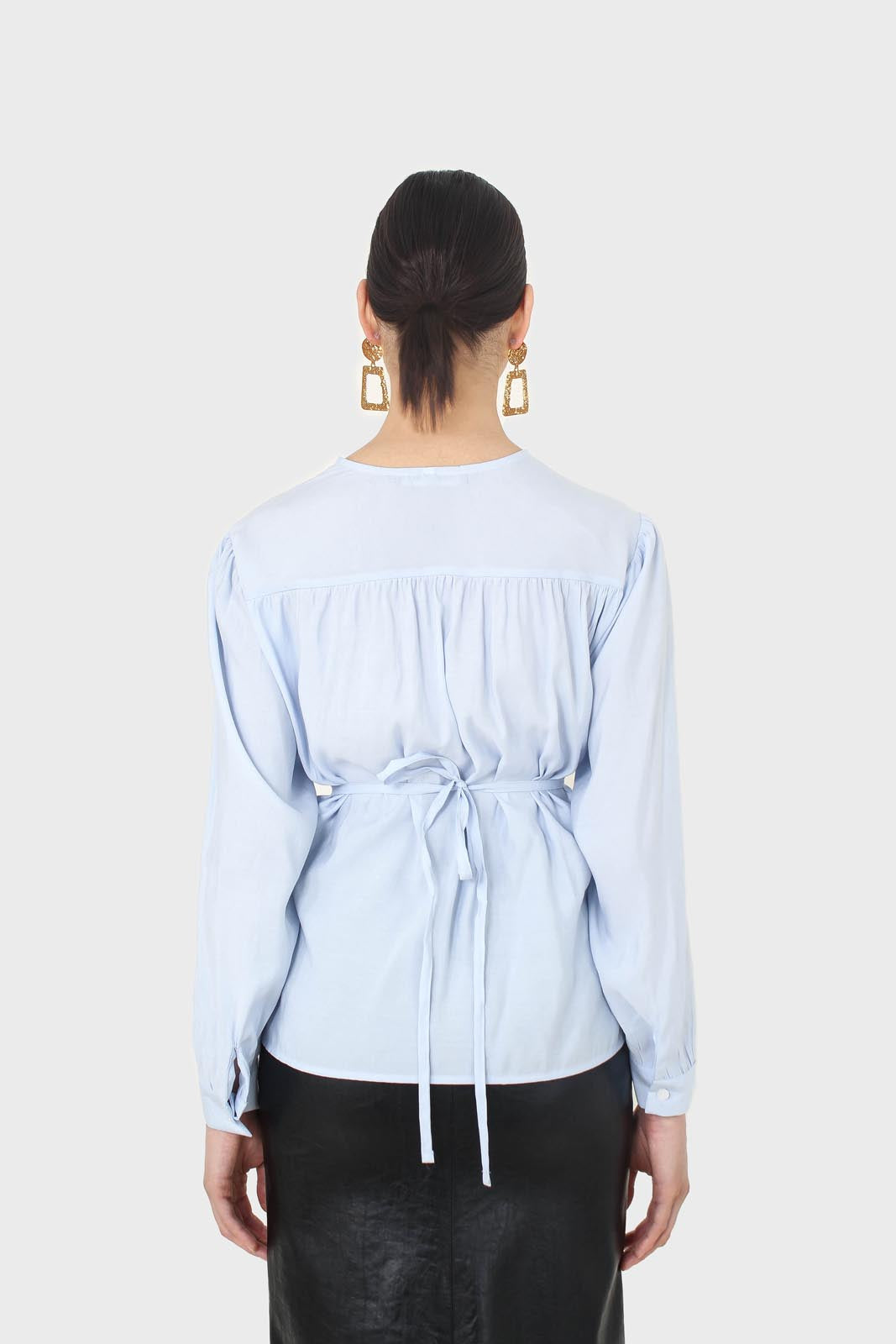 Blue open tie waist blouse_2