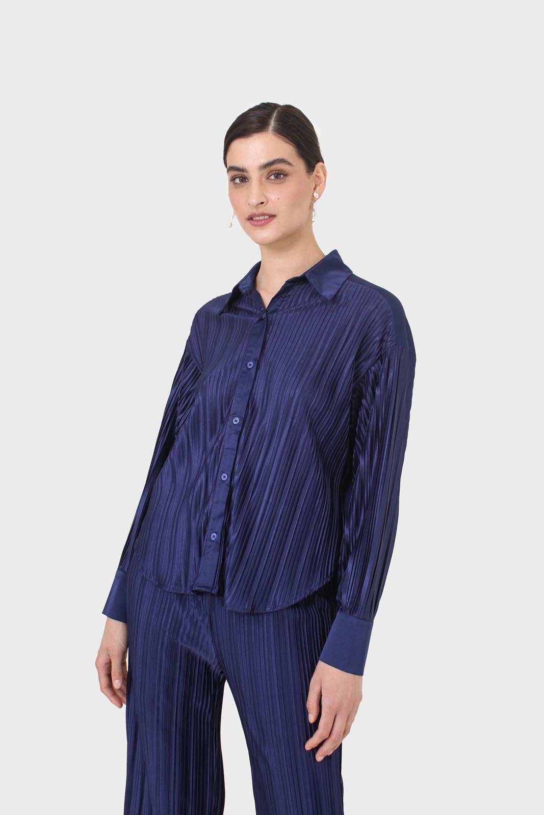 Navy micro pleat top_1