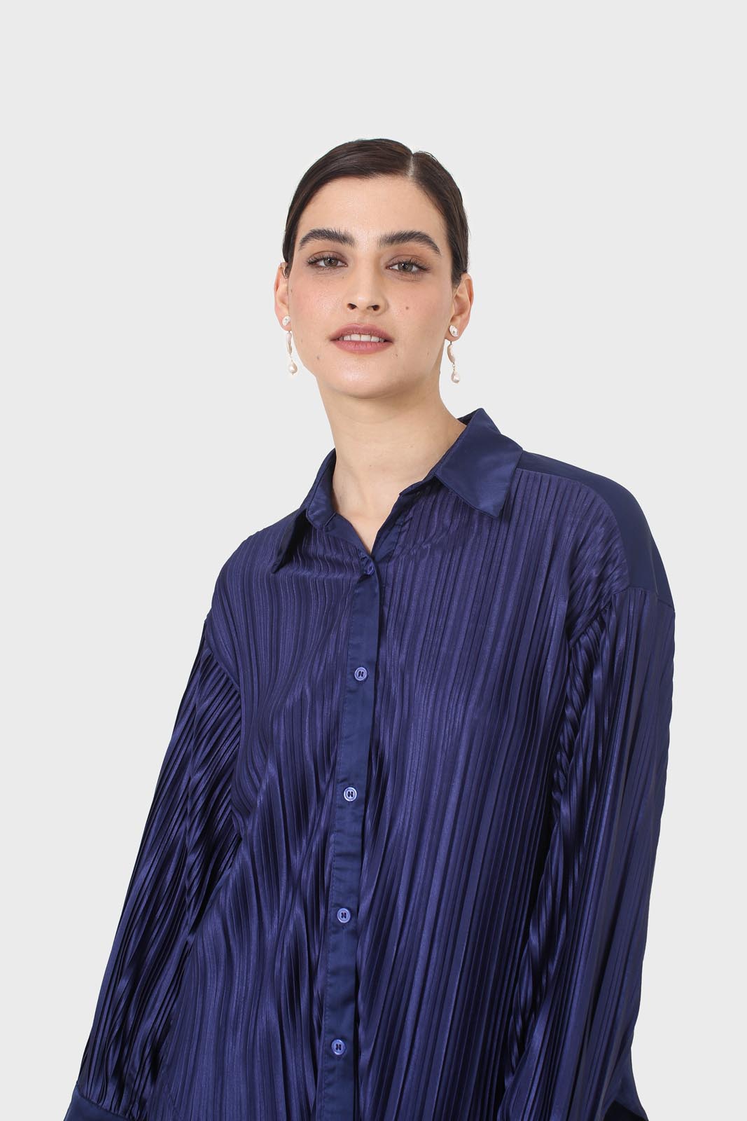 Navy micro pleat top_10