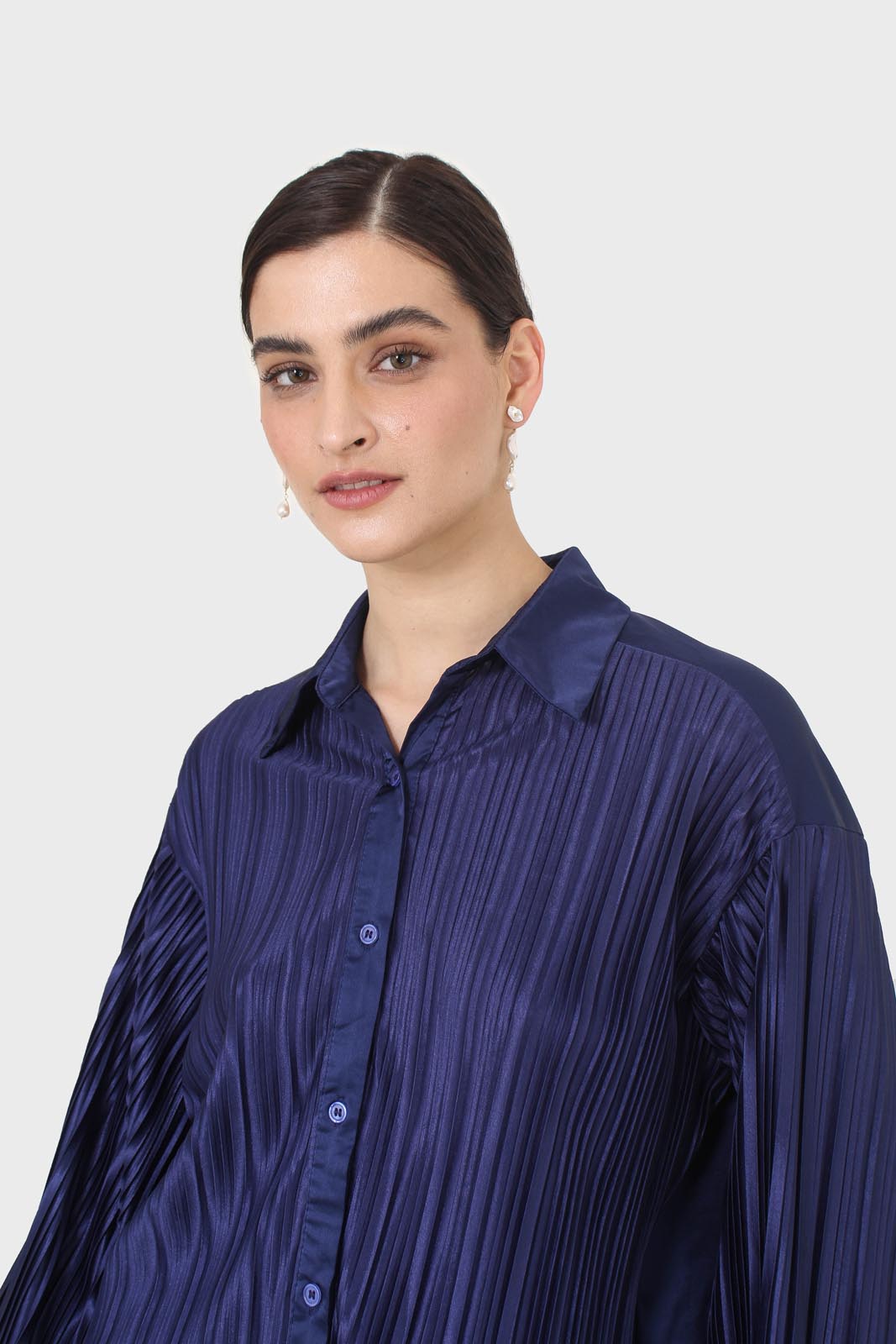 Navy micro pleat top_6