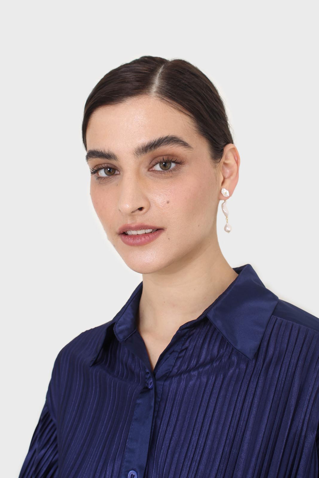 Navy micro pleat top_8