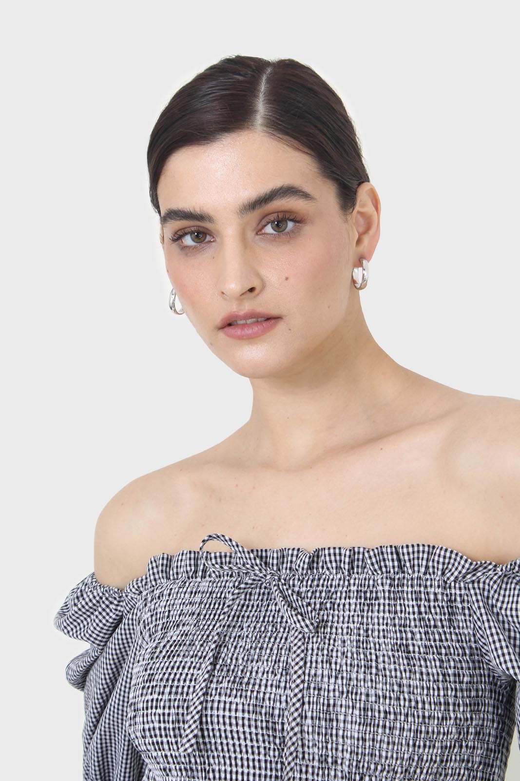 Black and white gingham ruched blouse_3