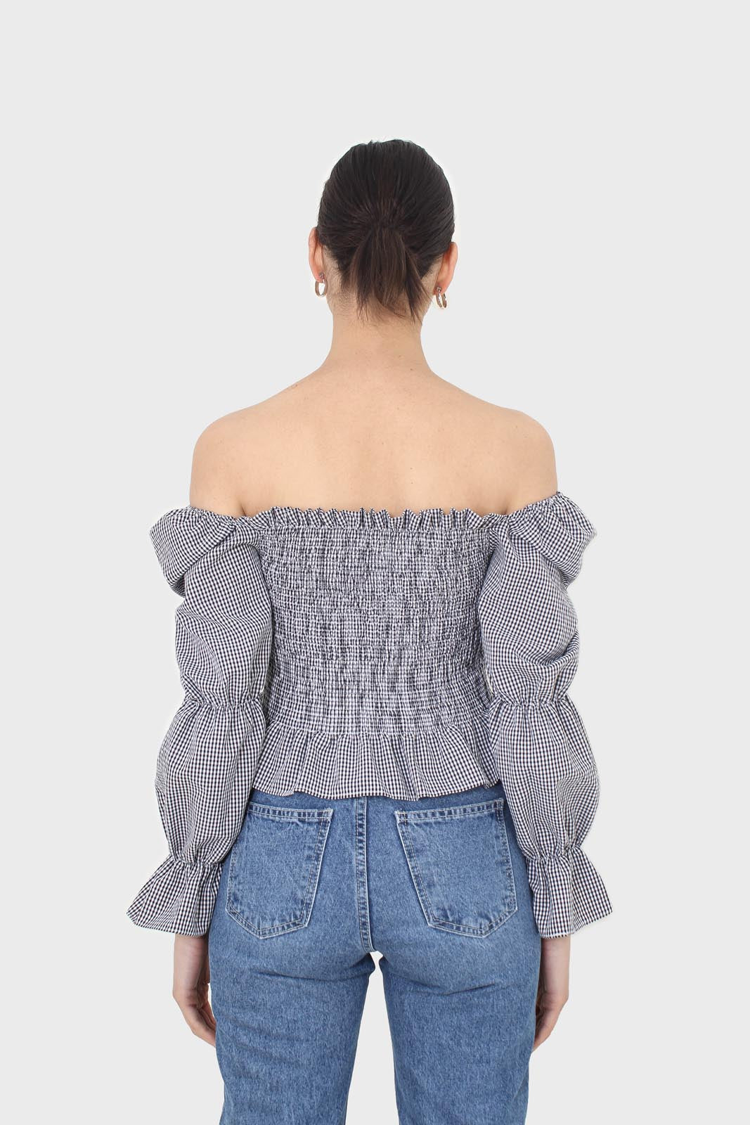 Black and white gingham ruched blouse_2