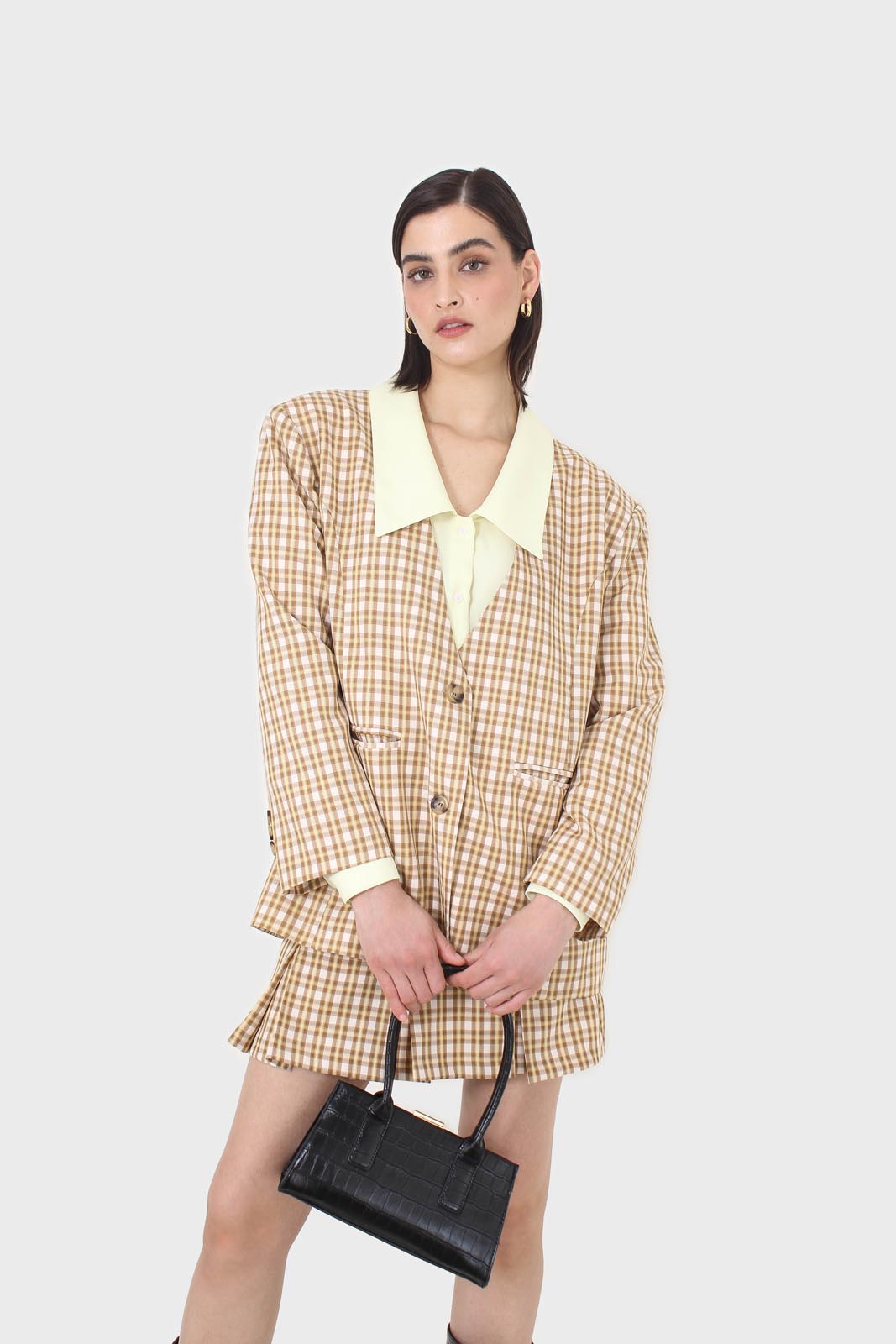 Yellow and camel checked blazer_9
