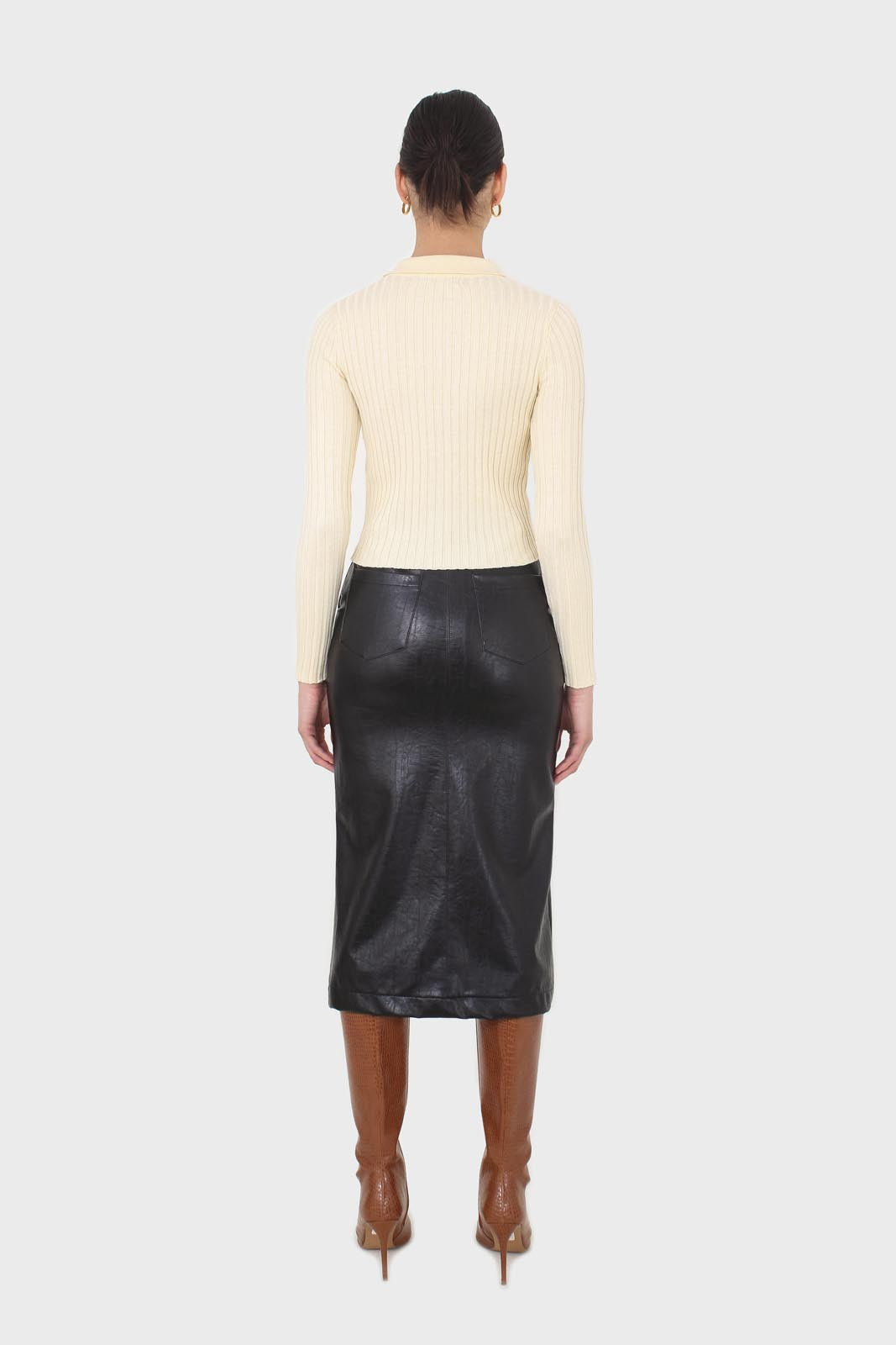 Pale yellow zip up fitted knit top_6