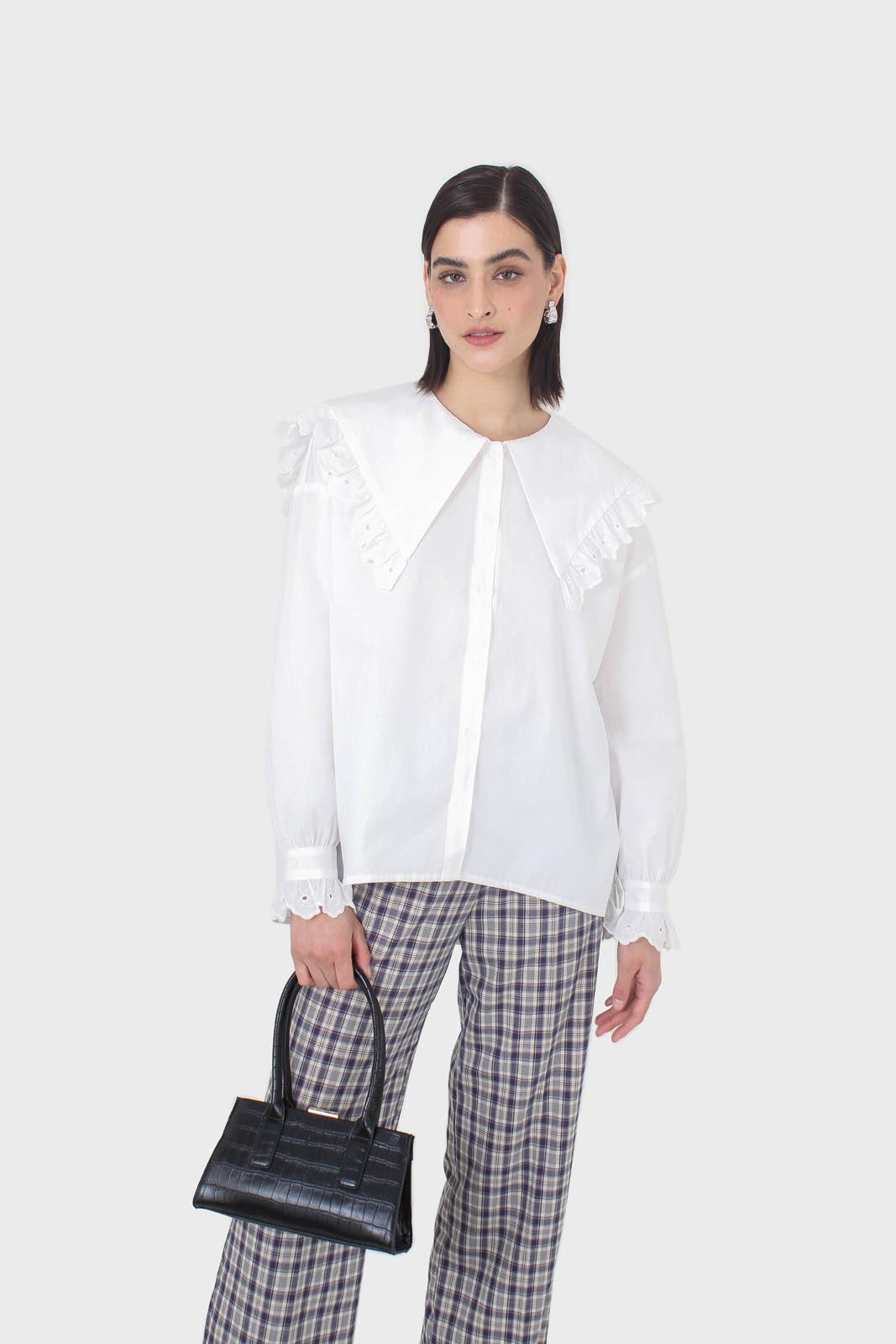 Purple plaid wide leg trousers_7