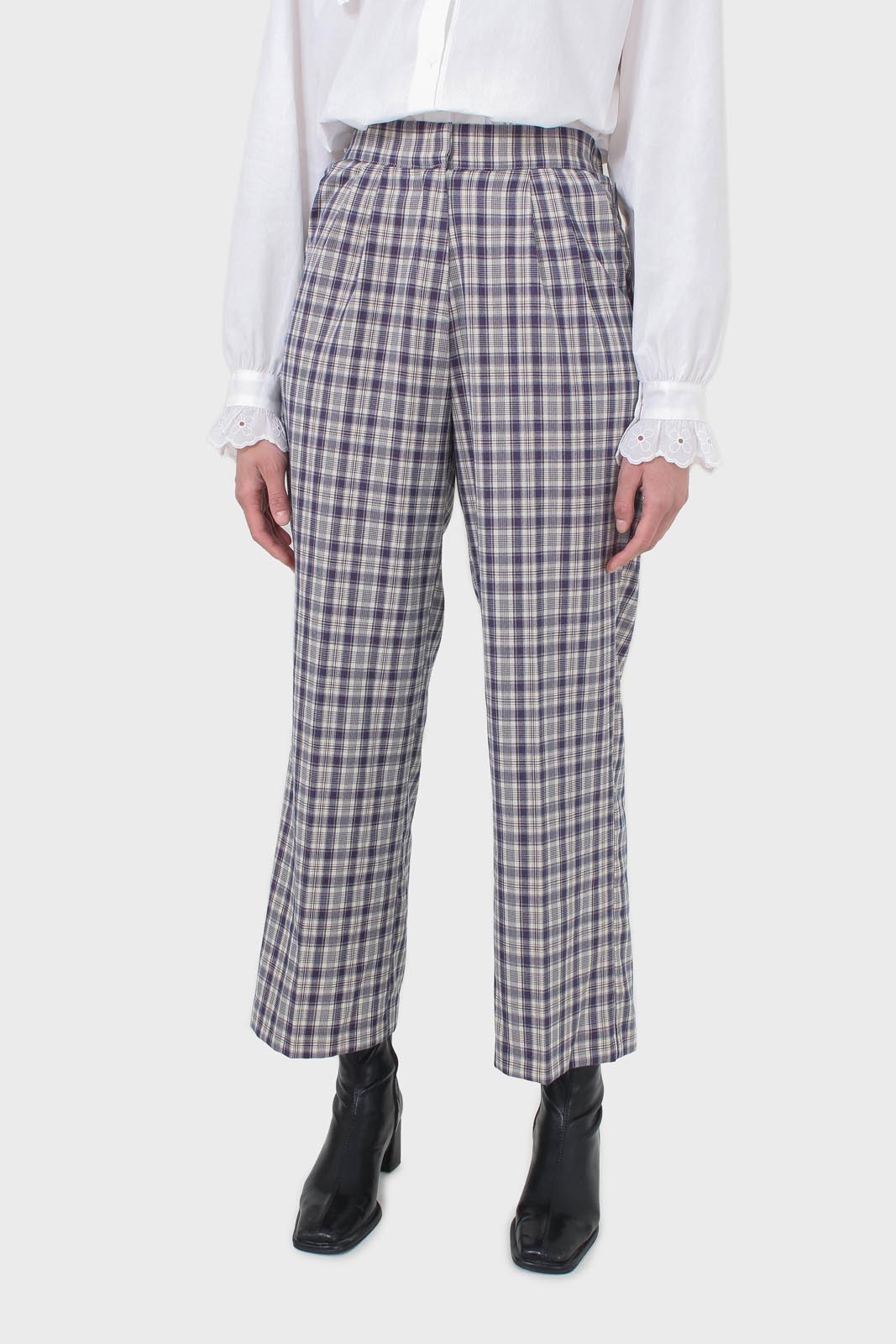 Purple plaid wide leg trousers_1