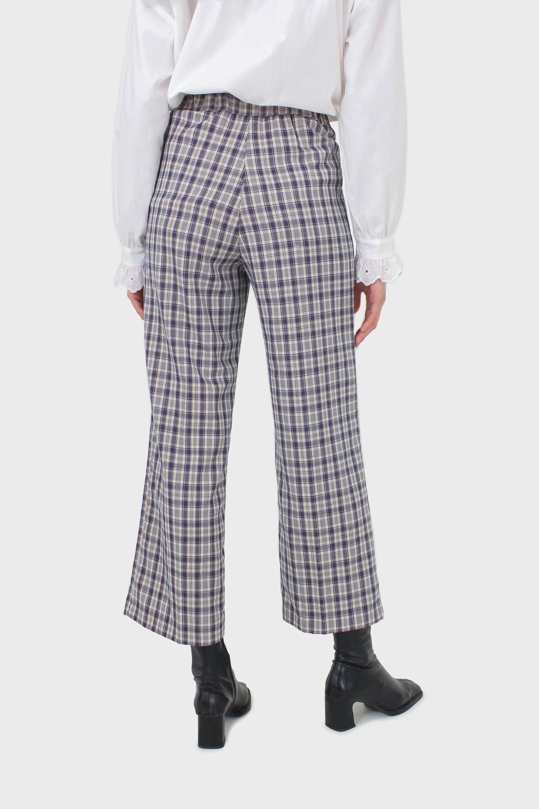 Purple plaid wide leg trousers_5
