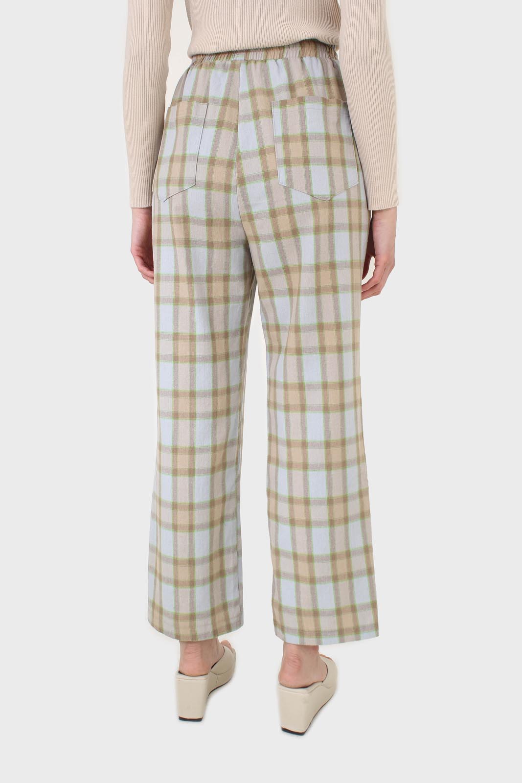 Blue and khaki plaid loose fit trousers_3