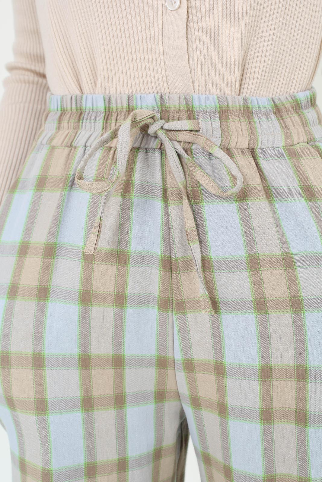 Blue and khaki plaid loose fit trousers_4