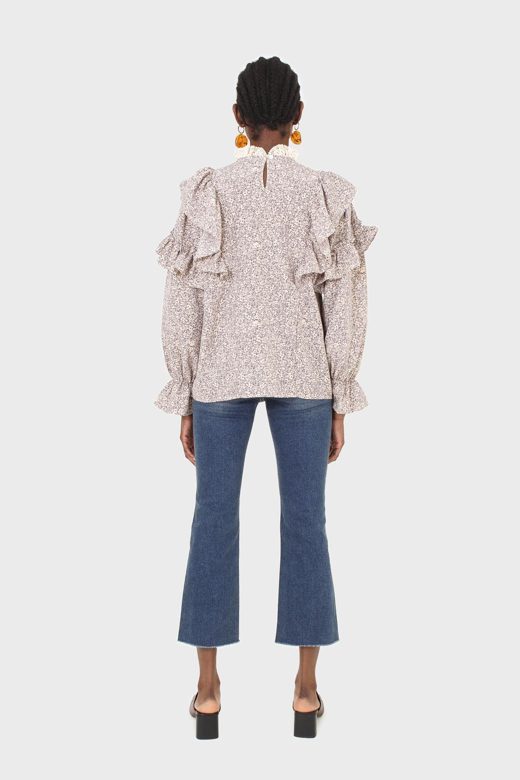 Violet and beige floral print lace trim top_4