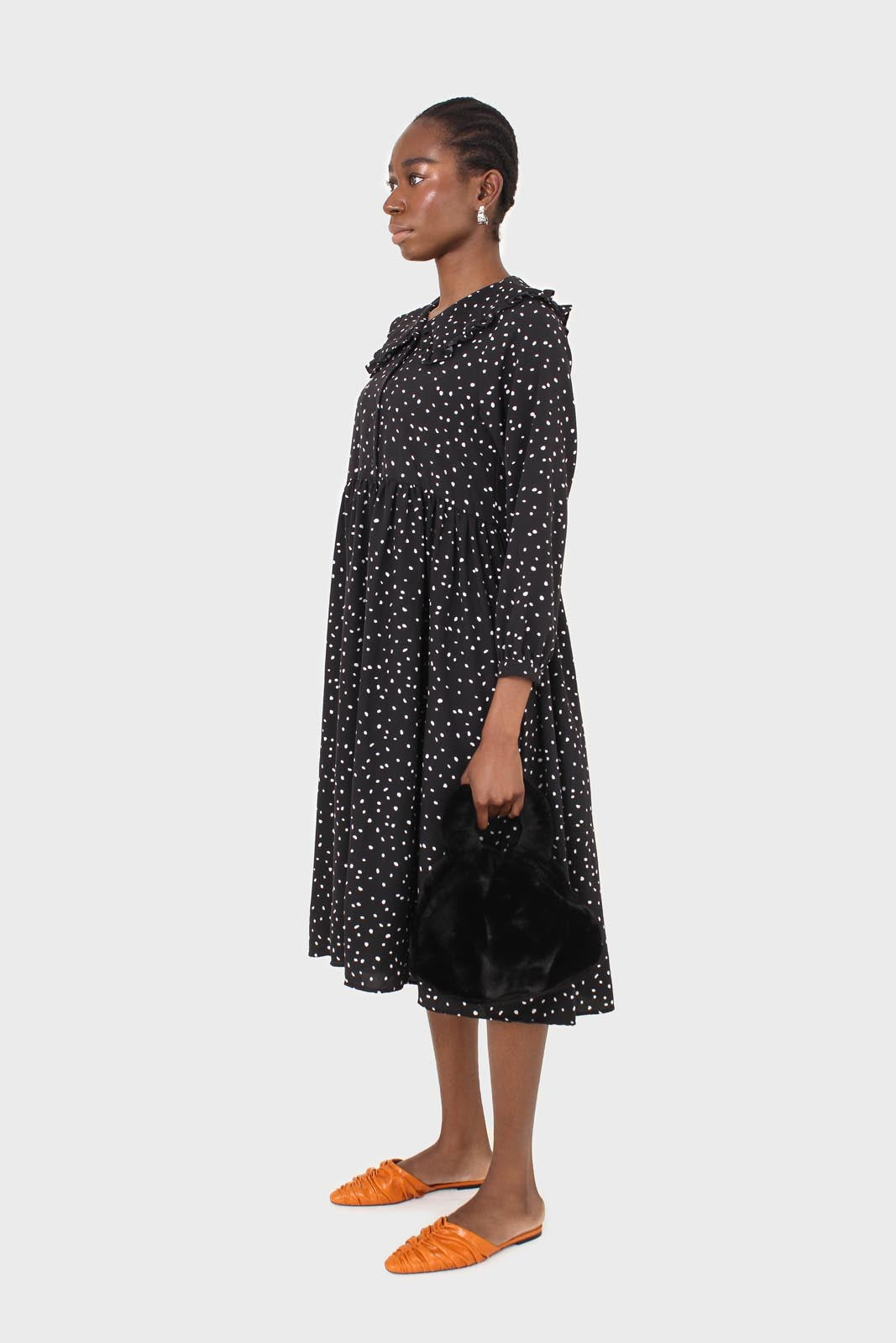 Black and white polka dot decorative collar dress_3