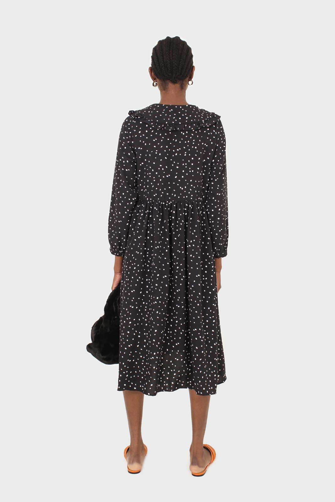 Black and white polka dot decorative collar dress_2