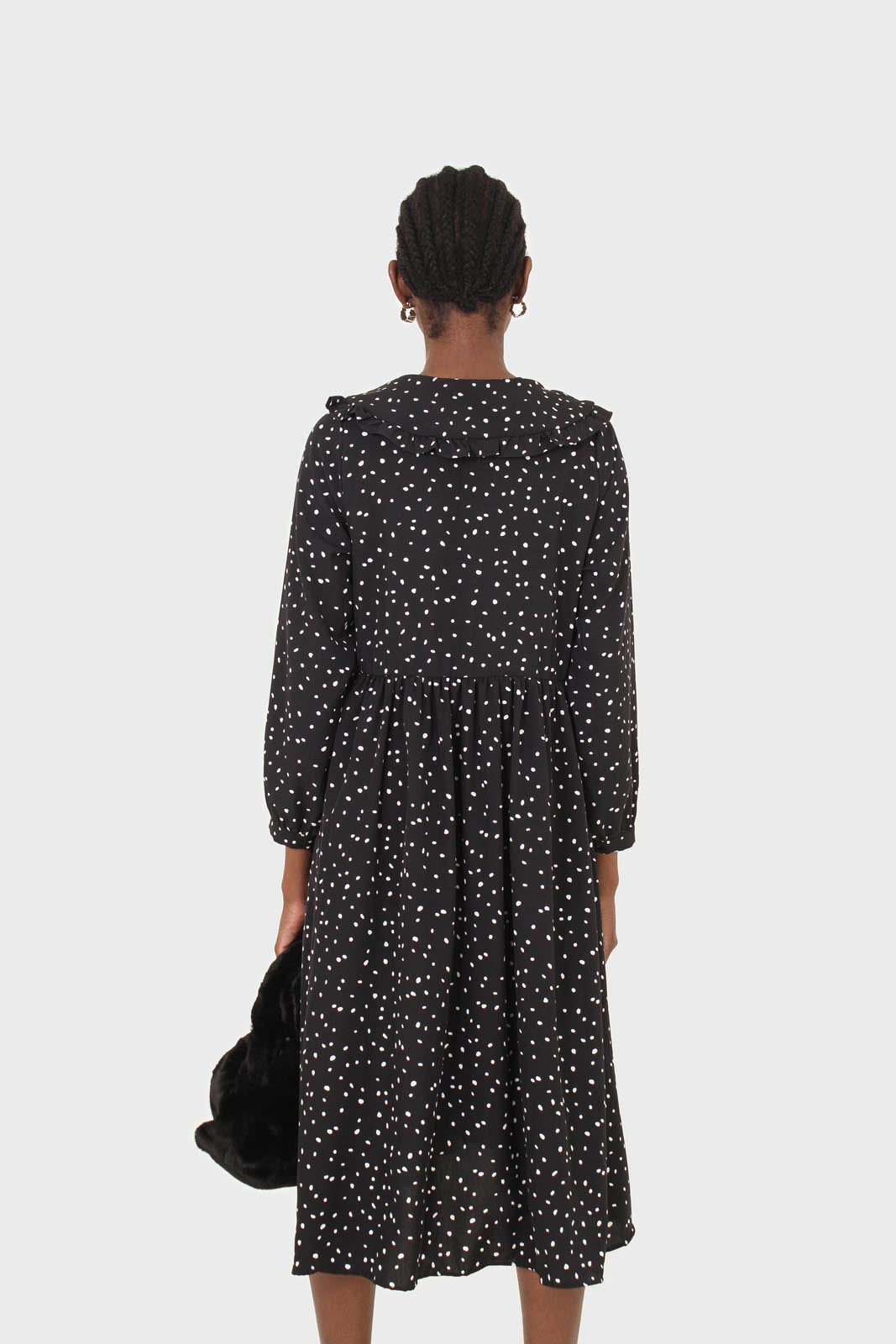 Black and white polka dot decorative collar dress_6