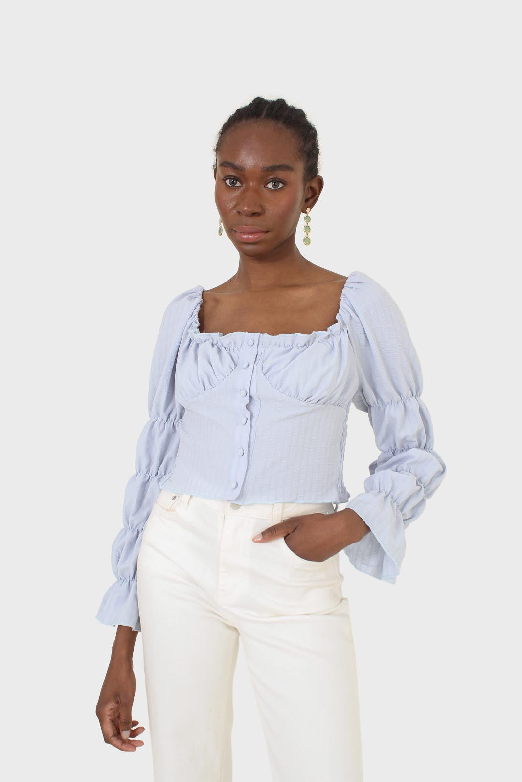 Blue button front detail bustier top_1