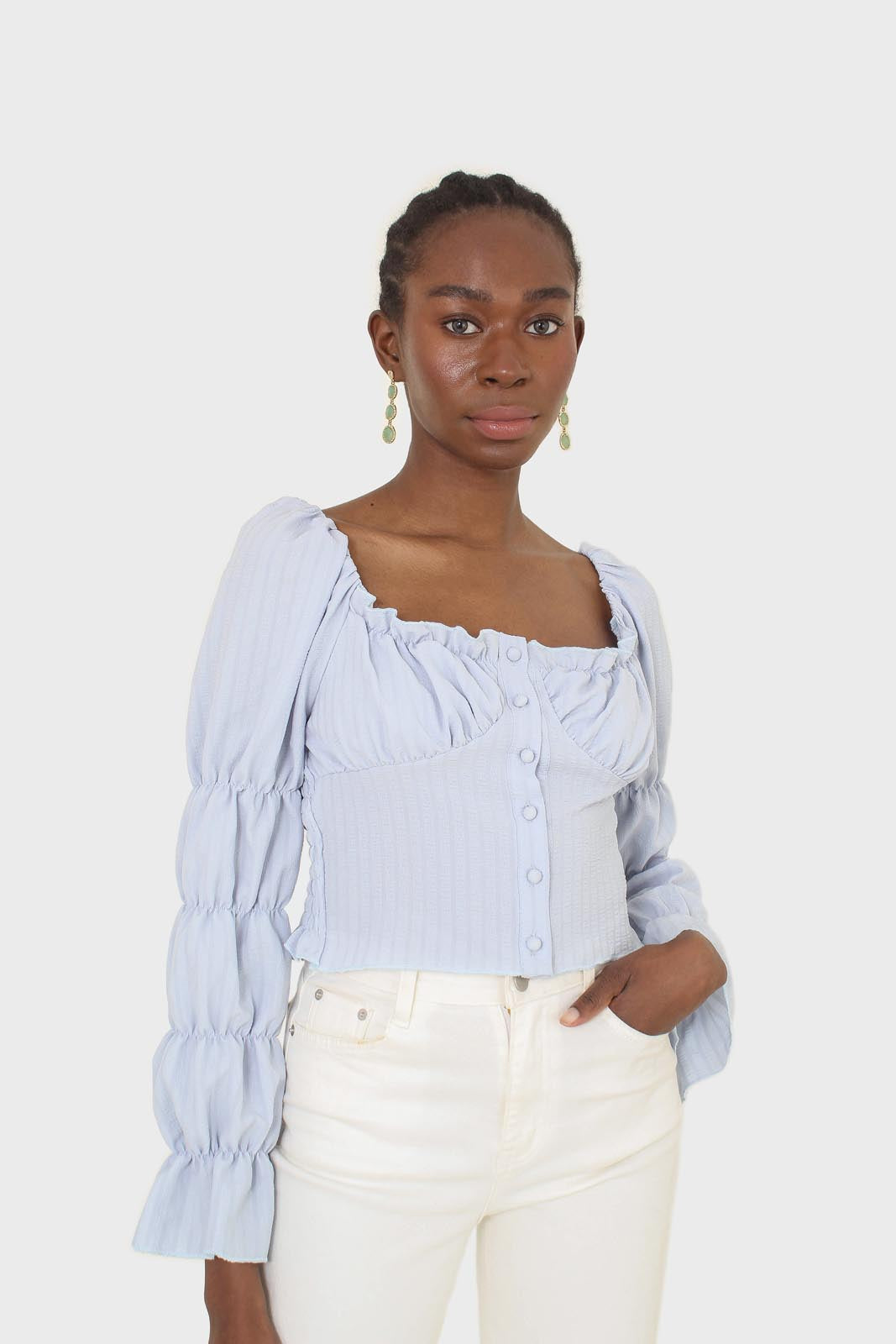 Blue button front detail bustier top_4