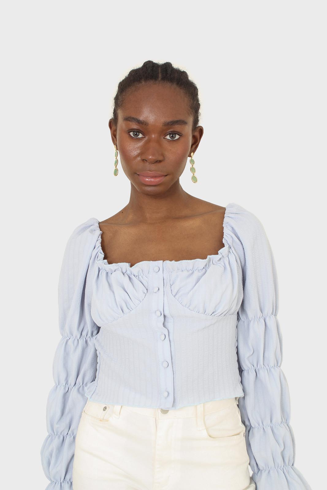 Blue button front detail bustier top_6